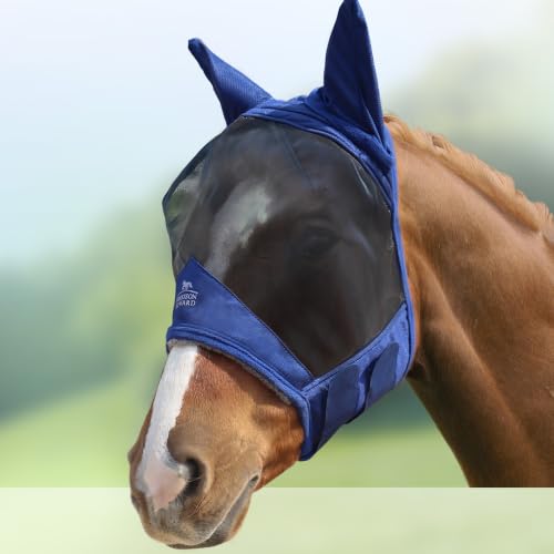 Harrison Howard CareMaster Pro Luminous Horse Fly Mask Large Eye Space Standard with Ears UV Protection for Horse Navy XL Extra Full - color: Navy, size: X-Large (Warmblood)