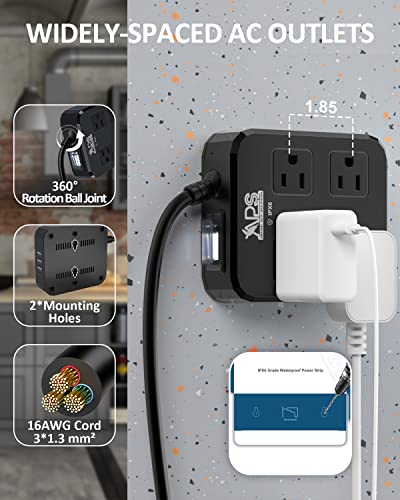 Qiyuan Outdoor Power Strip Weatherproof 10FT Extension Cord 4 Outlets 3 USB - size: 10FT
