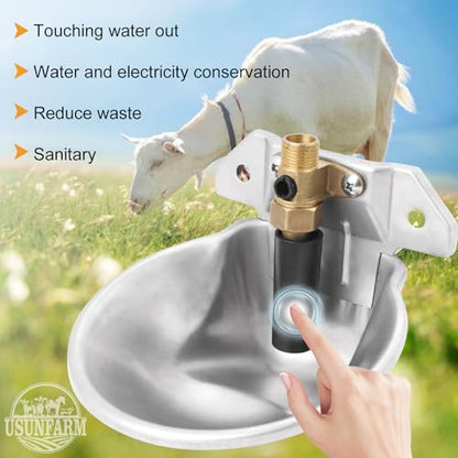 Stainless Steel Sheep Automatic Water Drinking Bowl Drinking Troughs,Livestock Water Bowl with Copper Valve,Automatic Waterer for Goat Calves Cattle Pig Dog Piglets