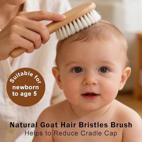 Baby Hair Brush Set for Newborns, Wooden Baby Brush & Comb - Toddler Cradle Cap Brush, Ultra Soft Goat Hair Bristles, Baby Grooming Kit for Baby Showers & Registries Gift Set
