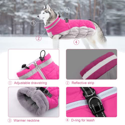 Lelepet Dog Coat Warm Dog Winter Coat Waterproof Dogs Jacket with Harness - color: Rose Red, size: X-Small