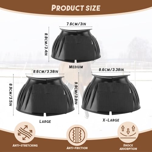 1 Pair Horse Bell Boots - No-Rub Design for Hoof Protection, Shock-Absorbing Rubber, Quick Hook & Loop Closure, Turnout & Training Use