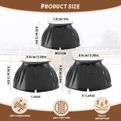 1 Pair Horse Bell Boots - No-Rub Design for Hoof Protection, Shock-Absorbing Rubber, Quick Hook & Loop Closure, Turnout & Training Use