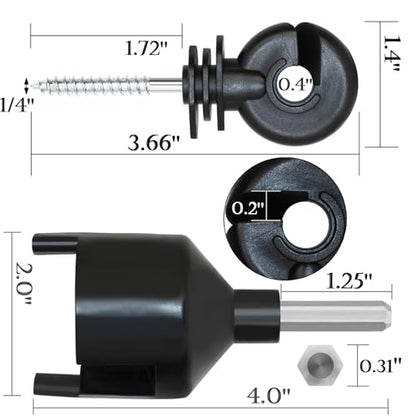 Electric Fence Poly Wire 660 Feet 200 Meters 1/8" Dia Portable Electric Fencing Polywires and 100 Pcs Black Electric Fence Insulator (Grid System Accessories for Animal Husbandry Electronic)