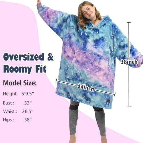 Catalonia Oversized Blanket Hoodie, Galaxy Print Fleece Wearable Blanket - color: Galaxy