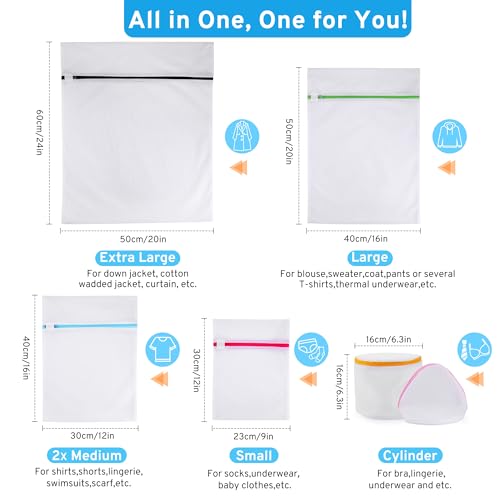 Ultimate 7 Pack 6 Size Mesh Laundry Bags Set for Delicates with AUTO-Lock Zipper, Lingerie Bags for Washing Delicates, Laundry Bags Mesh Wash Bags, Delicates Laundry Bag for Jeans,Blouse,Stocking,Bra | Laundry Bags Mesh Wash Bags Set, 6 Sizes, Durable Bre