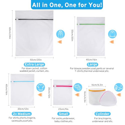 Ultimate 7 Pack 6 Size Mesh Laundry Bags Set for Delicates with AUTO-Lock Zipper, Lingerie Bags for Washing Delicates, Laundry Bags Mesh Wash Bags, Delicates Laundry Bag for Jeans,Blouse,Stocking,Bra | Laundry Bags Mesh Wash Bags Set, 6 Sizes, Durable Bre