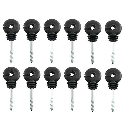 12pcs Electric Fence Insulator Screw-in Insulator Black Self-Tapping Fence Ring Post Wood Post Insulator