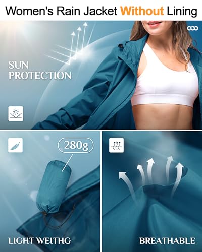 33,000ft Women's Waterproof Long Rain Coats Packable Rain Jacket with Hood - color: Moroccan Blue, size: 3X-Large