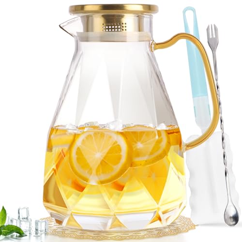 Glass Pitcher, 2.8 Liter Water Pitcher with Lid, Beverage Serveware | Iced Tea Pitcher, Water Carafe Handle, Heat Resistant Borosilicate Jug - size: 2.8 liters