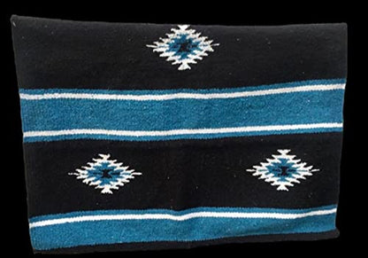 Majestic Ally 36"x 34" Navajo Design Acrylic Saddle Blanket -2.4 lbs (Hurricane Blue and Black) - color: Hurricane Blue and Black