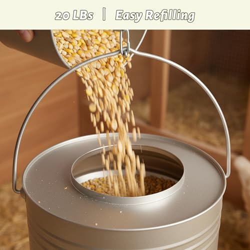 KOL Hanging Chicken Feeder – 20lbs Metal Chicken Feeder No Waste, Adjustable Poultry Feeder with 12 Ports, No Installation & Universal Height Design (Silver) - color: Silver