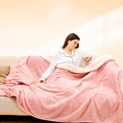 Electric Throw Blanket, Flannel Sherpa, 50"x60", Pink - color: Pink, size: Throw-50"x60"