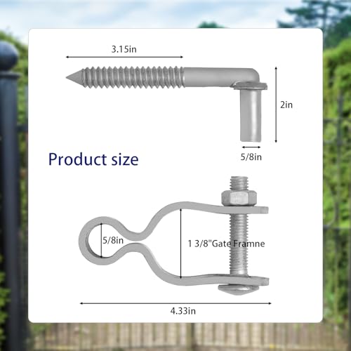 4PCS Gate Hinge Kit, Heavy Duty 1-3/8" U-Bolt Clamps, Galvanized Rustproof, Fits 5/8" Hinge Eyes, Ideal for Farm Garden Gates - size: 1-3/8" U-Bolt Clamps