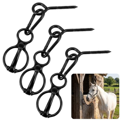 3 Sets Horse Tie Ring, Tie Ring for Horses, Carbon Steel Horse Safety Tie Ring with Eye Bolts and Snaps, Heavy Duty Horse Tack and Supplies for Training, Grooming, Stables (Black)