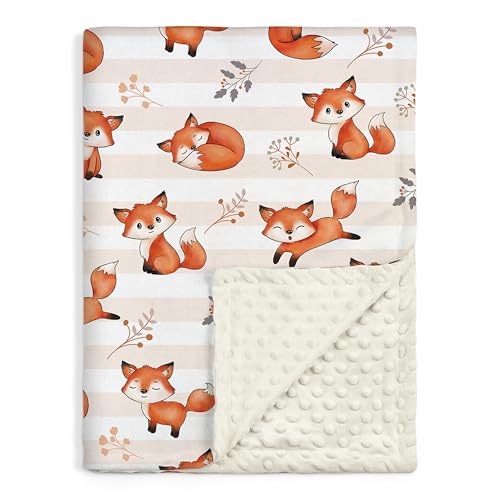 SANDJEST Fox Kid Blankets for Girl Boy - 30 x 40 Minky Blanket with Double Layer Dotted Backing - Shower Gifts for Nursery - color: Fox 1