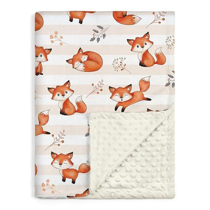 SANDJEST Fox Kid Blankets for Girl Boy - 30 x 40 Minky Blanket with Double Layer Dotted Backing - Shower Gifts for Nursery - color: Fox 1