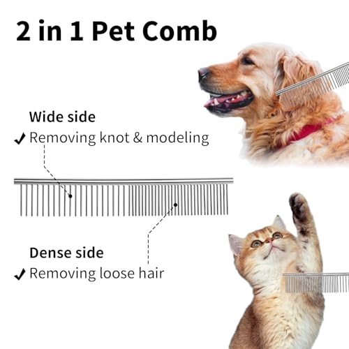 Flezoo 2PCS 6.4"&7.5" Stainless Steel Pet Deshedding Brush & Grooming Comb