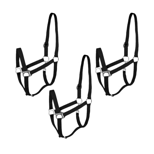 HORZE Basic Nylon Adjustable Horse Halter (Pack of 3) - Black - Warmblood - size: Warmblood