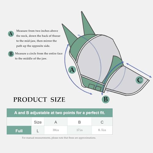 Fly Masks for Horses with Ears and Nose Cover - Comfortable Horse Fly mask with Ears for UV Protection & Sun Shield – Soft Lightweight- Breathable Horse mask (Long Nose, L) - style: Long nose