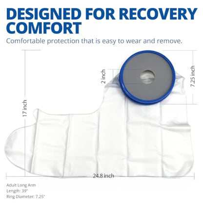 Blue Jay 39" Adult Long Arm Waterproof Cast Cover, Reusable Bandage Protector with Watertight Seal & Flexible Opening, for Showering, Broken Arm, Wound Dressings and IV Sites Recovery - size: Long
