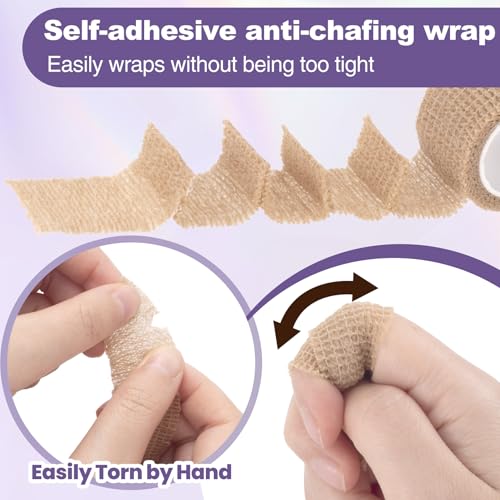 4 Pack Self Adhesive Bandage Wraps, 0.98''x 2.18 Yards Cohesive Elastic Bandages, Breathable Wraps Rolls for Ankle Wrist Foot Knee Fingernails - Skin Color