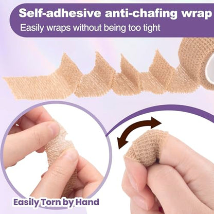 4 Pack Self Adhesive Bandage Wraps, 0.98''x 2.18 Yards Cohesive Elastic Bandages, Breathable Wraps Rolls for Ankle Wrist Foot Knee Fingernails - Skin Color