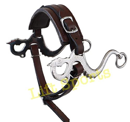Black/Brown Dragon Style Hackamore Bitless Horse Bit English Western Adjustable Original Leather Bridle Equestrian Tack (Brown)