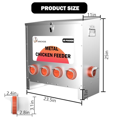 Metal Chicken Feeder Large Capacity 85lbs Automatic Metal Rat Proof Chicken Feeders No Waster Weatherproof Poultry Feeder for Chickens, Geese, Ducks, Turkeys, Quails (6-Port) - style: 85lb Feeder with 6 Ports
