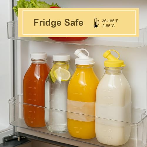 32 oz Reusable Glass Milk Bottles with Leak Proof Lid and Pour Dispenser