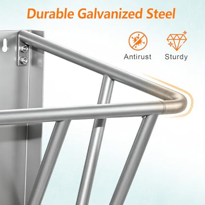2 in 1 Wall Mount Hay and Grain Feeder, 25 Gallons Livestock Feeder | Galvanized Steel Wall Hay Rack, Hanging Hay Feeder with Mounting Kit for Goats Sheep Horse, Slow Feeder for Goats with Trough - color: Silver