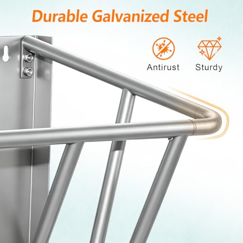 2 in 1 Wall Mount Hay and Grain Feeder, 25 Gallons Livestock Feeder - color: Silver