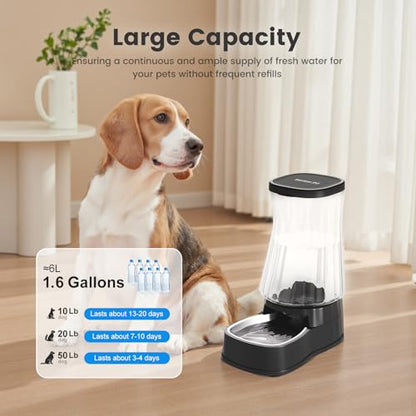 Automatic Dog Water Dispenser, Stainless Steel Bowls Feeder, 100% BPA-Free - color: Black, size: 1.6 Gallon