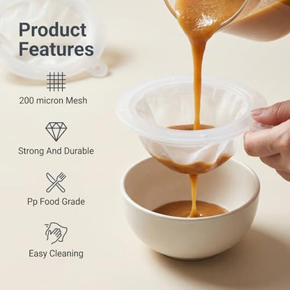 2 Pcs Mesh Filter, 200 Fine Mesh Strainer 5 Inch Filter Funnel Food Filters Strainer for Cooking Oil Milk Juice Wine Cheese Whey Grease Coffee