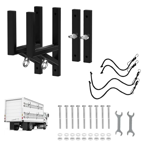 Cargo Trailer Ladder Rack-200lb Load-Carry 1-2 Ladders-Adjustable Aluminum Side Mount RV Ladder Rack-Rubber Pads/Bungee Cords/Hooks for Open/Enclosed Trailer/Garage/Shed Exterior/Interior Wall
