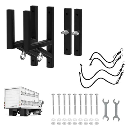Cargo Trailer Ladder Rack-200lb Load-Carry 1-2 Ladders-Adjustable Aluminum Side Mount RV Ladder Rack-Rubber Pads/Bungee Cords/Hooks for Open/Enclosed Trailer/Garage/Shed Exterior/Interior Wall