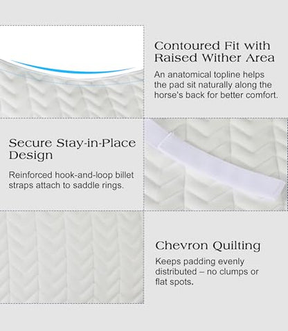 All Purpose Saddle Pad for Horses Wither Relief English Saddle Pad | Contoured Wither Relief w/ Cushioned Padding, Secure Girth Loops & Two-Tone Trim, Ideal for Training, English Riding&Jumping - color: White