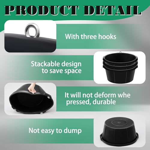 Maxdot 3 Pcs Corner Feed Pan Rubber Tub with Hanging Hooks 6.5 Gallon/26 Quart 90° Fit Coop Horse Feeder Trough 8.3 x 17.7 in Feed Pan for Poultry Goats Horses Dog Animal Livestock Feeding