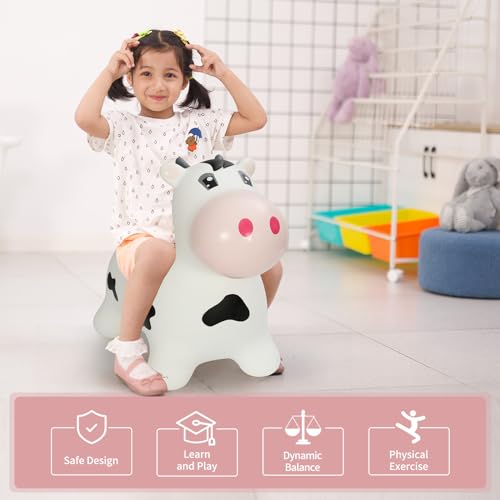 INPANY Bouncy Horse, Cow Hopper for Toddlers, Kid Gifts Toy, Pump Included | Eco-Friendly PVC, Low Center Gravity, Cute Cartoon Design, Load 100 Lbs, Learn & Exercise & Active Fun, Gifts for 1-3 Kids - color: Black and White