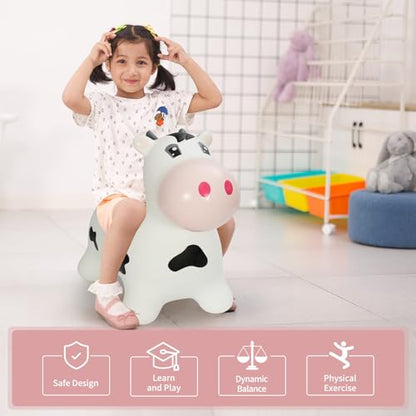 INPANY Bouncy Horse, Cow Hopper for Toddlers, Kid Gifts Toy, Pump Included | Eco-Friendly PVC, Low Center Gravity, Cute Cartoon Design, Load 100 Lbs, Learn & Exercise & Active Fun, Gifts for 1-3 Kids - color: Black and White