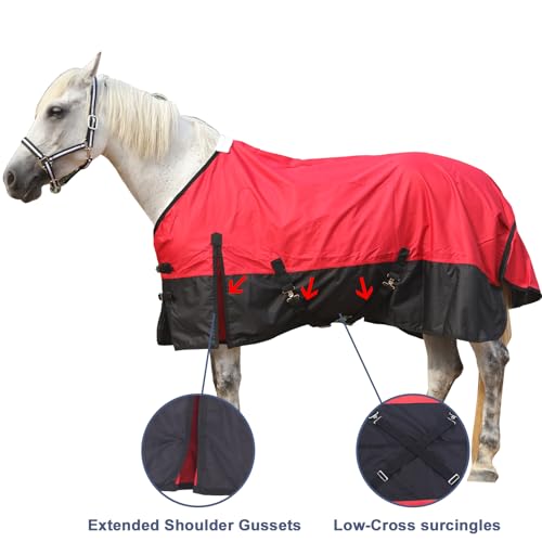 600D Horse Blanket, 0g No-Fill Waterproof Turnout Rain Sheet - color: Red/Black, size: 75"