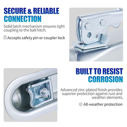 3500lb Straight Trailer Coupler for 2" Ball, 2" Channel | Compatible with 2" hitch balls and 2" channels. Zinc-plated steel build for 3,500 lbs towing capacity. - size: 2" Ball 2" Channel 3,500 lbs