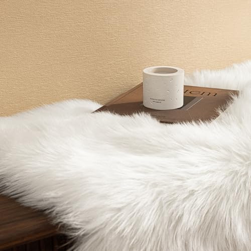 Ashler Faux Fur Rug, White, 2 x 6 Ft, Machine Washable - color: C-white, size: 6' x 2' (Irregular)