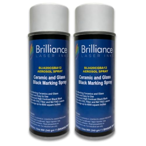 Pack of 2 - Brilliance Laser Inks Ceramic and Glass Black Marking Spray - 12oz Aerosol Marks on Ceramics and Glass. Aerosol for Fiber, YAG, Diode, and CO2 Laser Engraver Machine, BLI420 - color: 2 Pcs