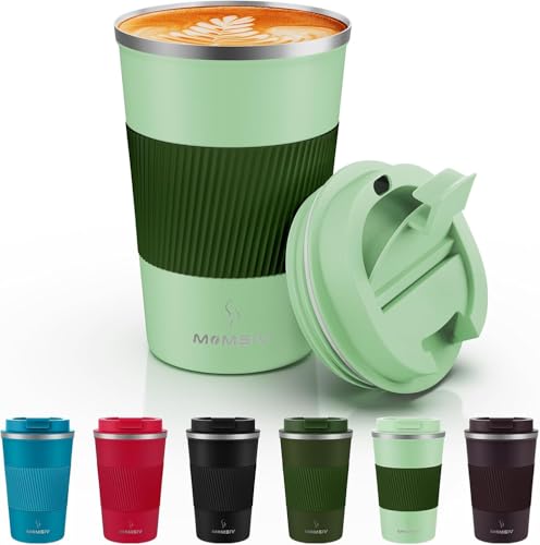 MOMSIV 12oz Travel Coffee Mug, Insulated Coffee Cup with Leakproof Lid - color: B-Light Green-12oz