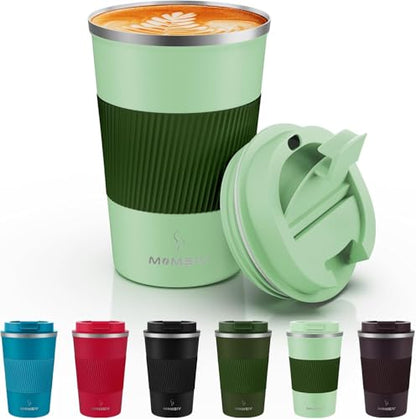 MOMSIV 12oz Travel Coffee Mug, Insulated Coffee Cup with Leakproof Lid - color: B-Light Green-12oz