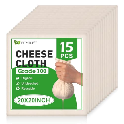 15 PCS Cheese Cloths for Straining, 20x20 Inch, Organic Cotton Cheese Cloths Unbleached, Cheesecloth Reusable With Hemmed Edge for Straining Liquid, Cheese Making,Juicing,Baking and Cooking. - size: 20x20in