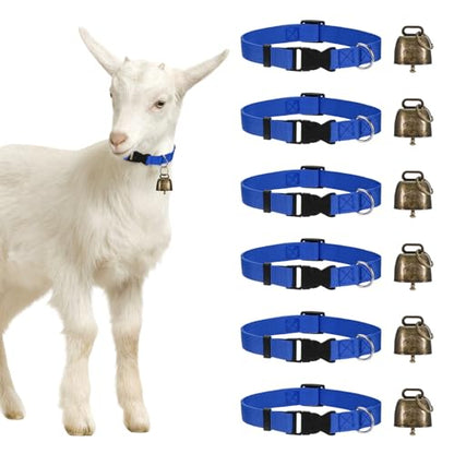 Generic 6-Pack Goat Collars with Bells, 13.8"-20.5" Polyester Adjustable Pet Collar with Anti-Lost Grazing Copper Bell for Small Farm Animal/Sheep/Cow/Goat [Dark Blue]