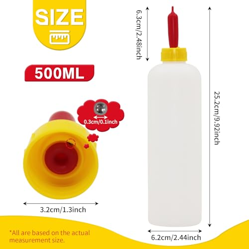 2 Pack Goat Feeding Bottle 500ml with 10 Replacement Rubber Nipples | Leak-Proof Lamb Nursing Bottle with Vent Anti-Bloat Design Nipples, Reusable Milk Feeder for Baby Goat Lamb Piglet Calf Puppy