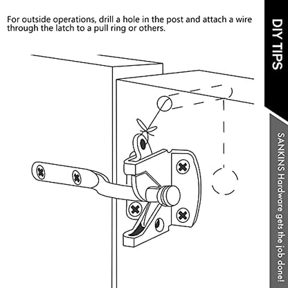 Self Locking Gate Latch for Wooden Fence with Pull String, 2pcs | Automatic vinyl gate latch, post mount automatic gravity fence latches for pool/garden/shed - size: With Pull Ring